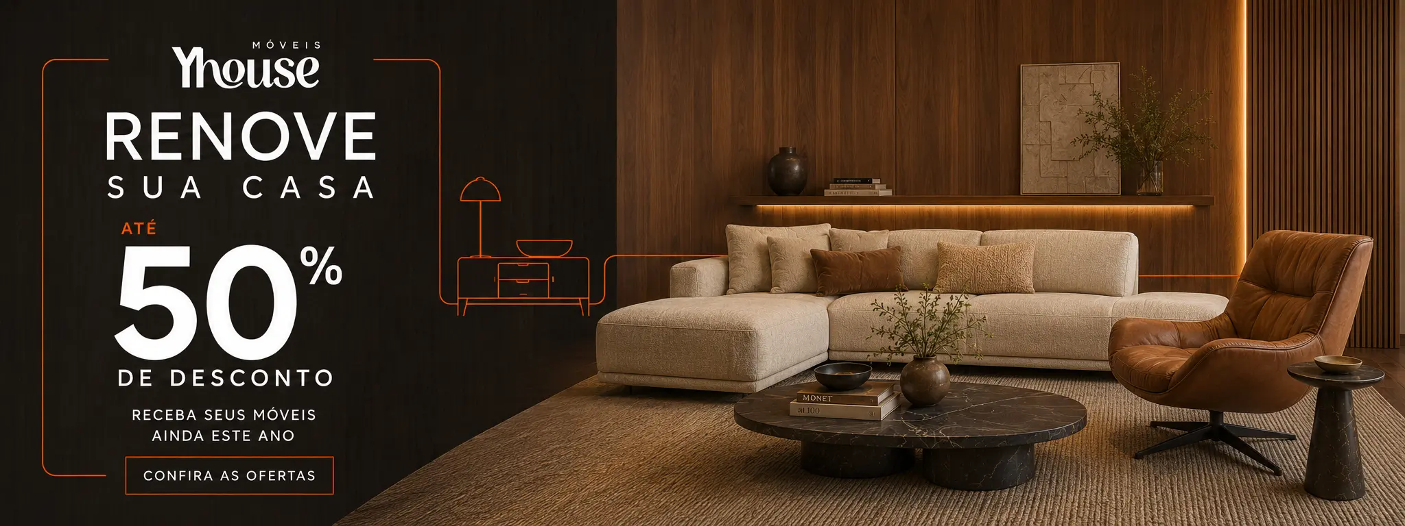 Sala em madeira Yhouse — Renove sua casa com até 50% de desconto
